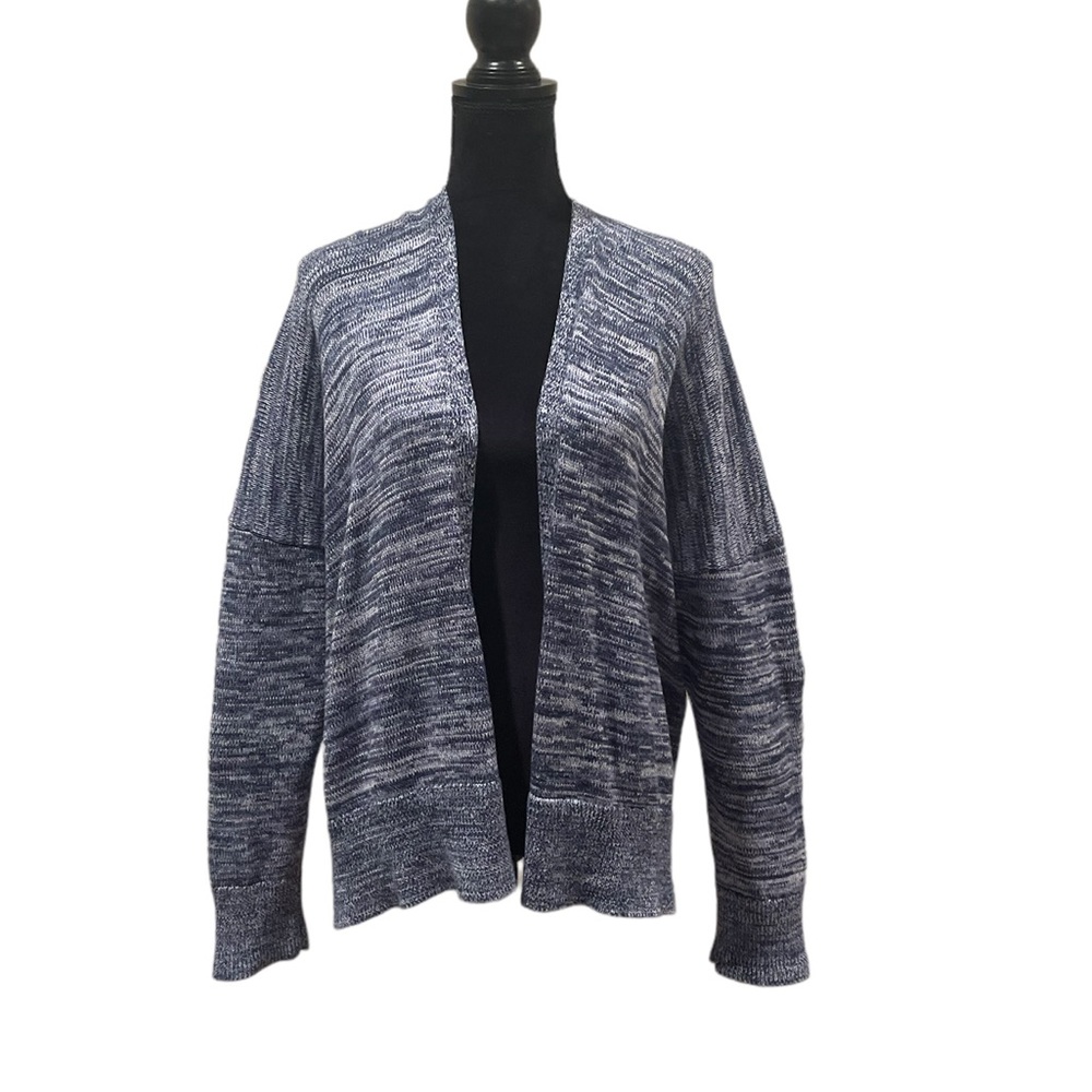 GAP long sleeve open front knit blue & white cotton blend cardigan extra large